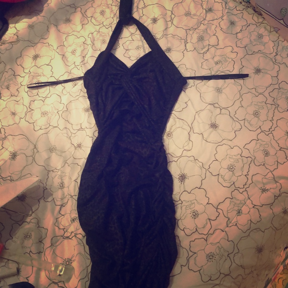 Bebe spotted-print halter dress